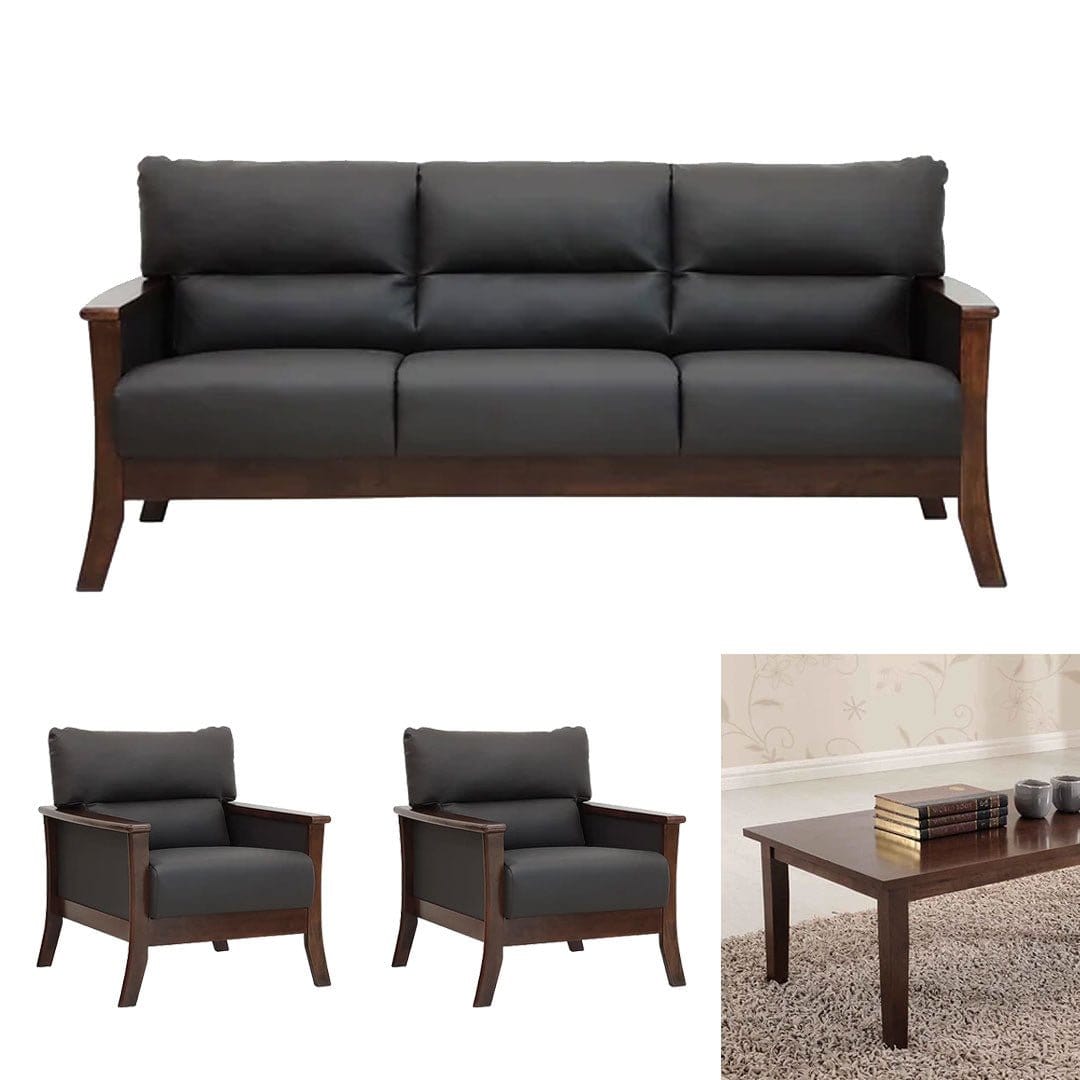 Davis 3+1+1+CT Solid Wood Frame Leather-Upholstered Living Sofa Set picket and rail