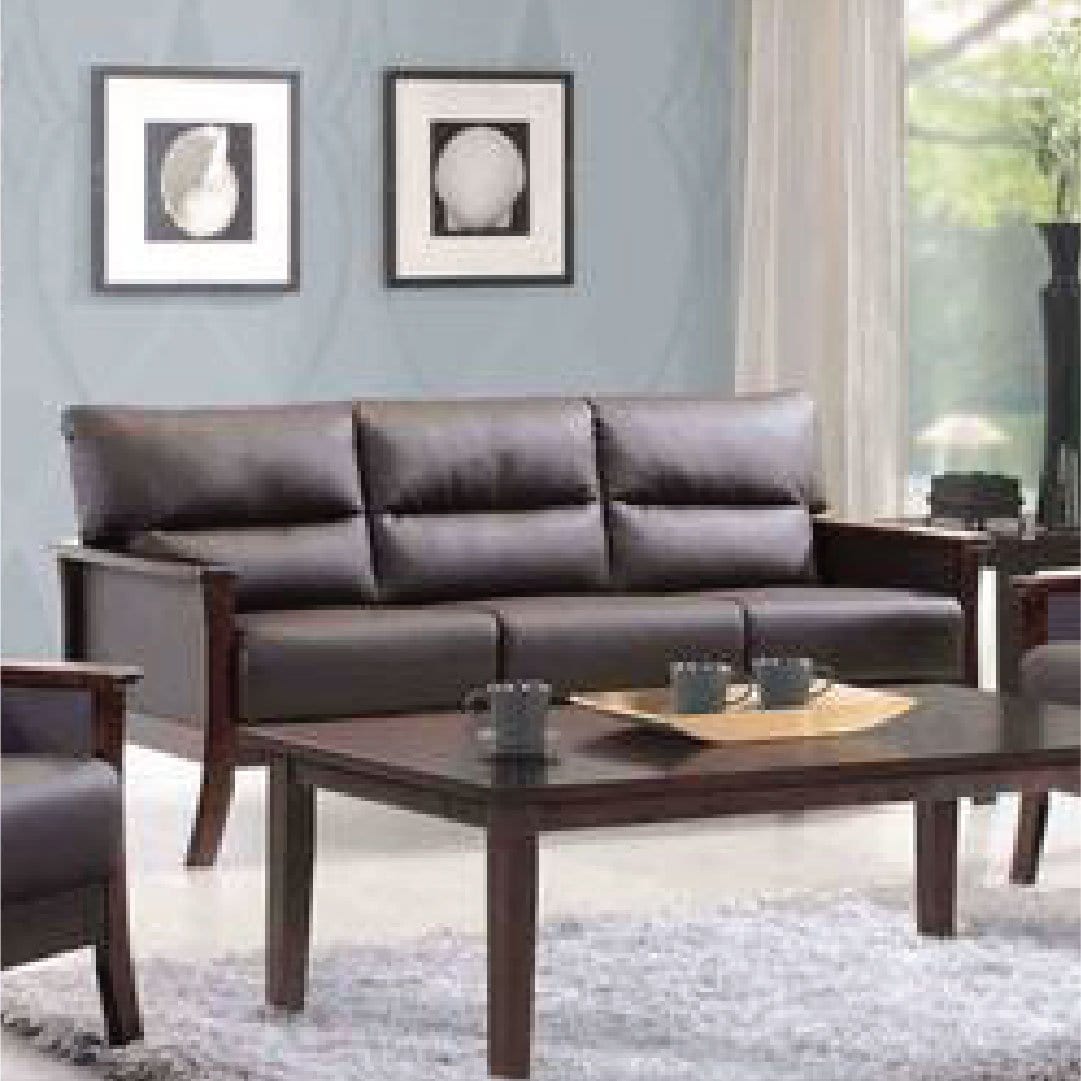 Davis 3+1+1+CT Solid Wood Frame Leather-Upholstered Living Sofa Set picket and rail