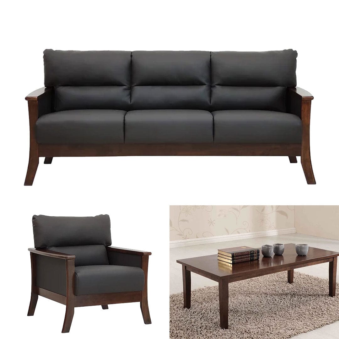 Davis 3+1+CT Solid Wood Frame Leather-Upholstered Living Sofa Set picket and rail