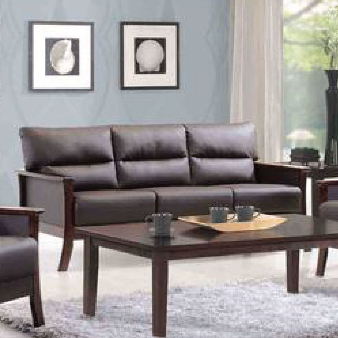 Davis 3-Seater Solid Wood Frame Leather-Upholstered Sofa picket and rail