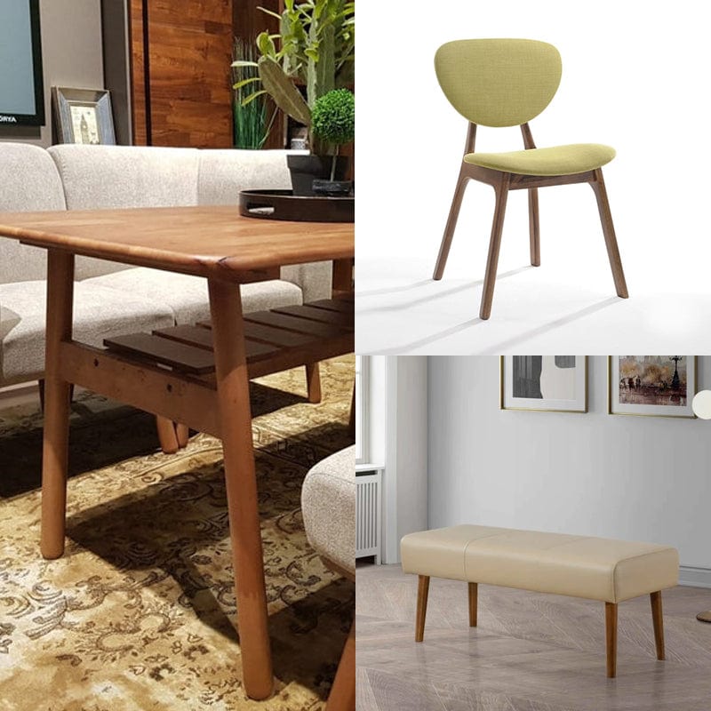 Dining Set Bundle - 4-Seater 1.2m Americana Dining Table + 2 Julia Fabric-Upholstered Dining Chairs + 1 1.0m Americana Storage Dining Bench picket and rail