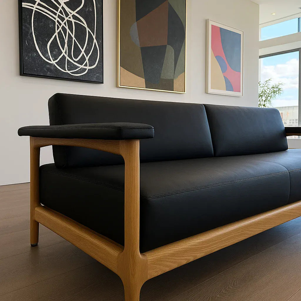 Dix® Solid Wood Series - The Neo DayBed (SF9434) Custom Solid Wood Leather Sofa 2/3 Seater Italian Minimalist Solid American Oak picket and rail