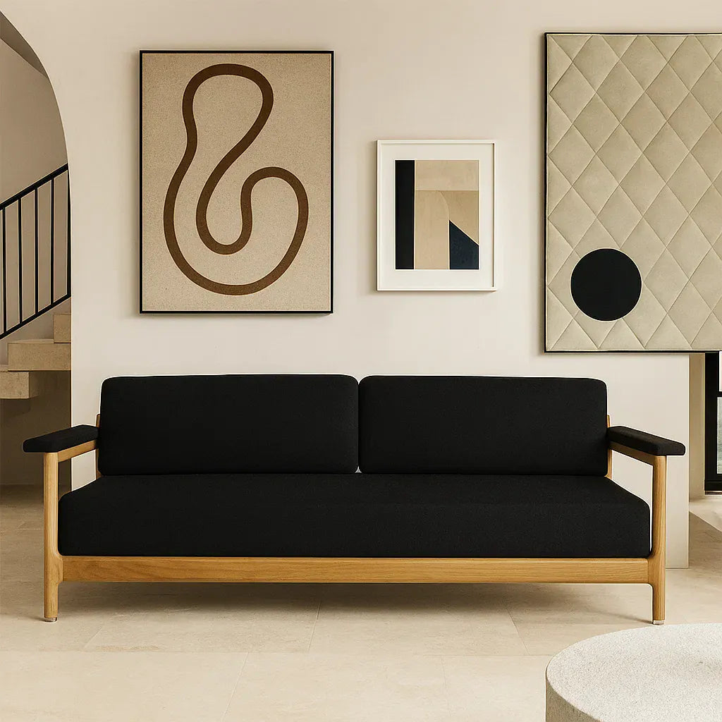 Dix® Solid Wood Series - The Neo DayBed (SF9434) Custom Solid Wood Leather Sofa 2/3 Seater Italian Minimalist Solid American Oak picket and rail