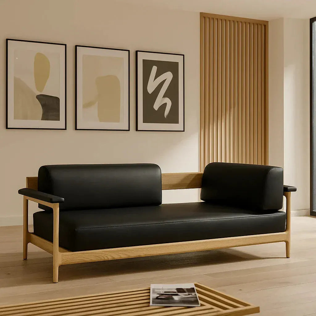 Dix® Solid Wood Series - The Neo DayBed (SF9434) Custom Solid Wood Leather Sofa 2/3 Seater Italian Minimalist Solid American Oak picket and rail
