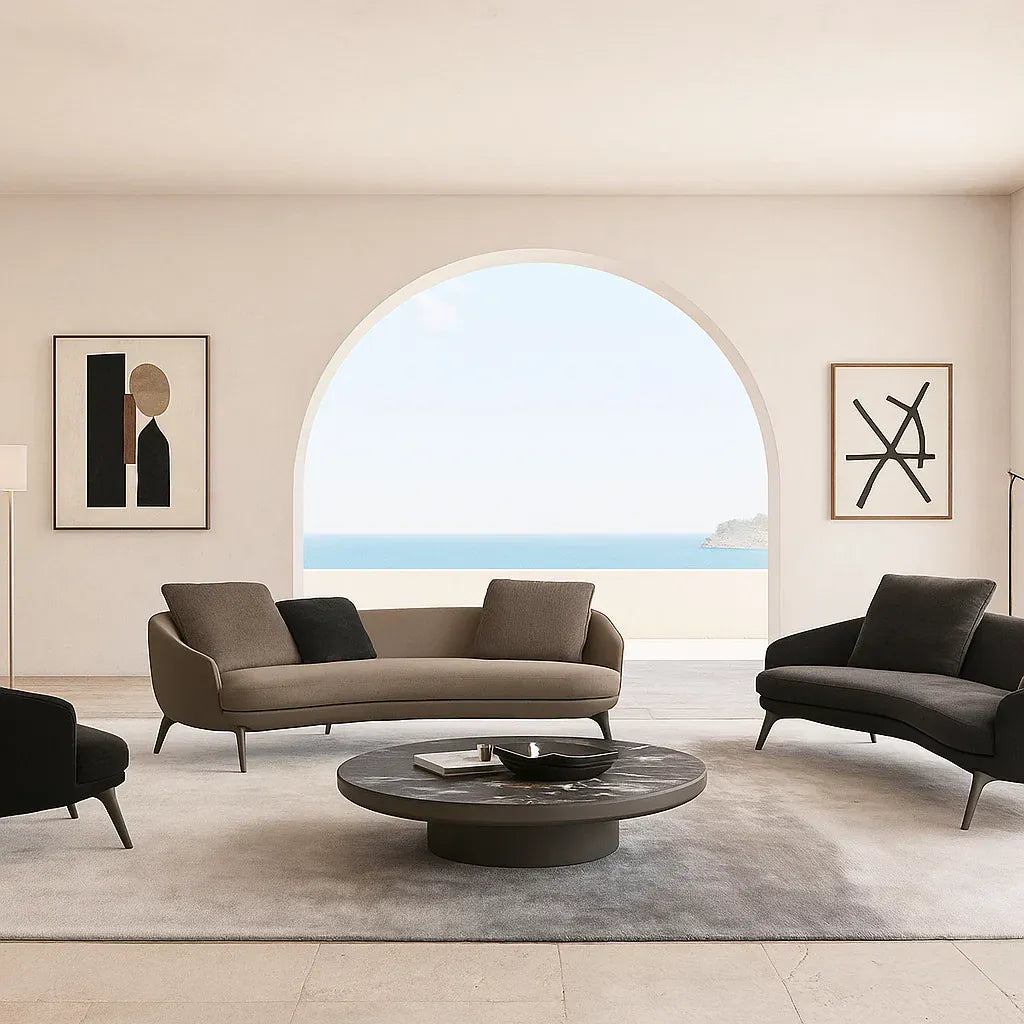 Eryndor (SF12028) - Italian Minimalist Custom Sofa Bespoke in Leather & Fabric picket and rail