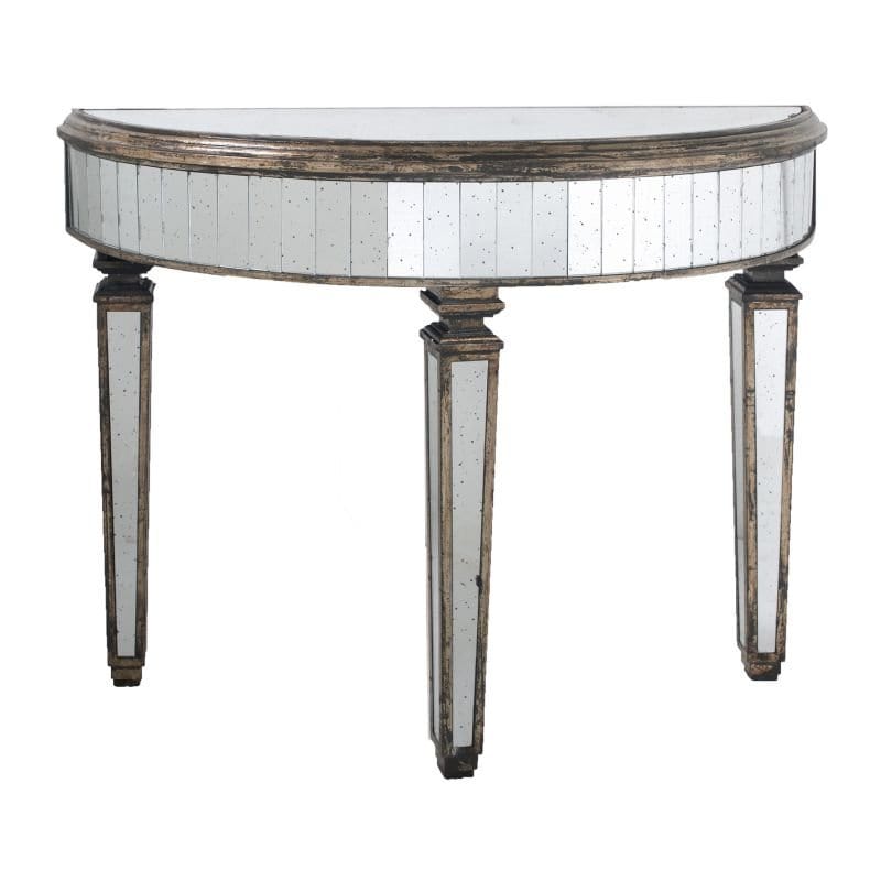 Green Mirrored Demilune Side Table (34139) picket and rail