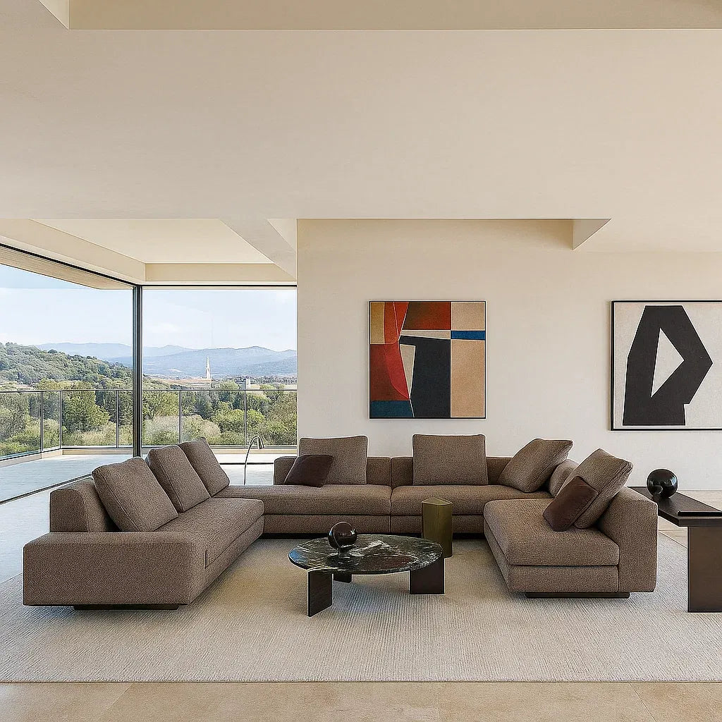 Jorvik (SF12010) - Italian Minimalist Custom Sofa Bespoke in Leather & Fabric picket and rail