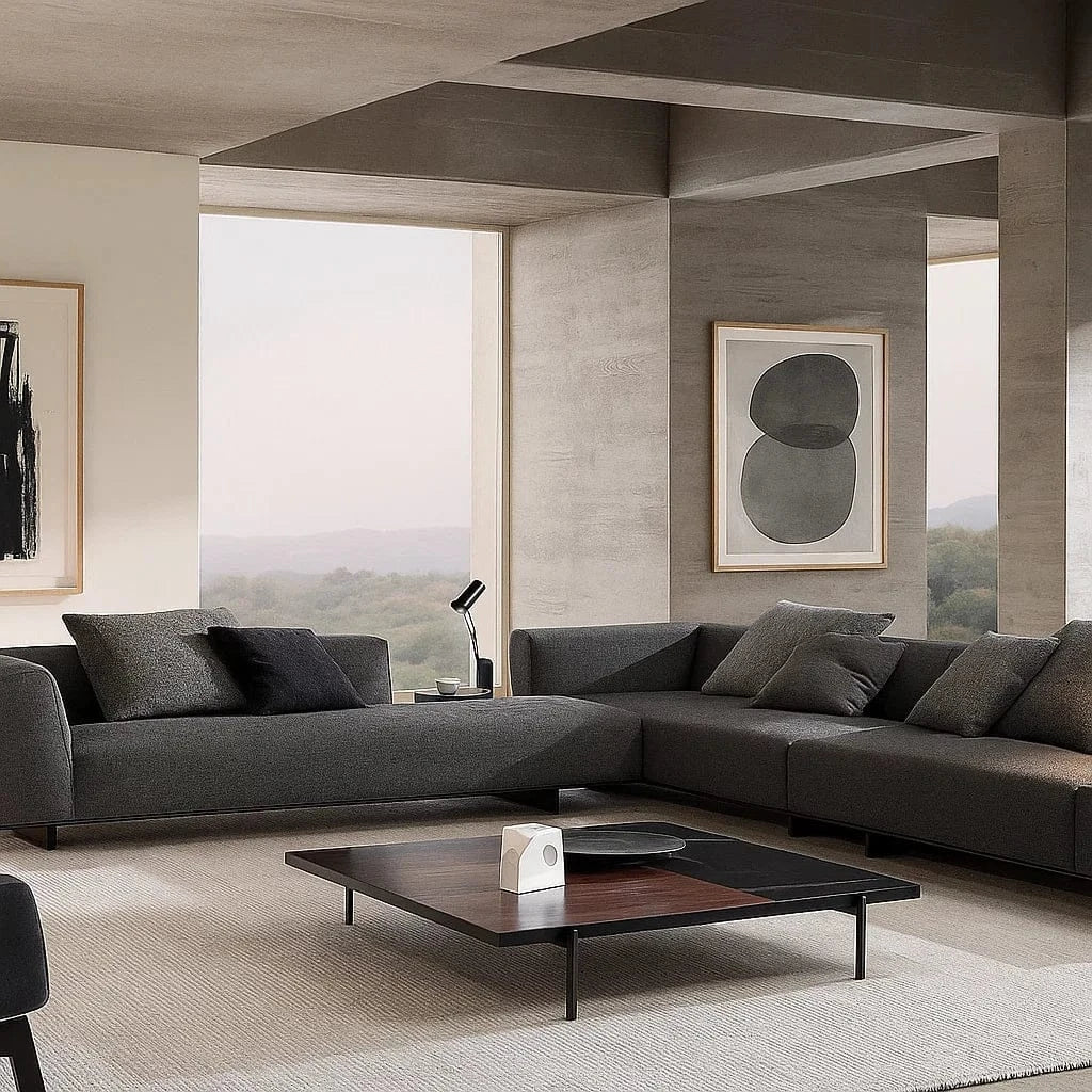 Jorvik (SF12010) - Italian Minimalist Custom Sofa Bespoke in Leather & Fabric picket and rail