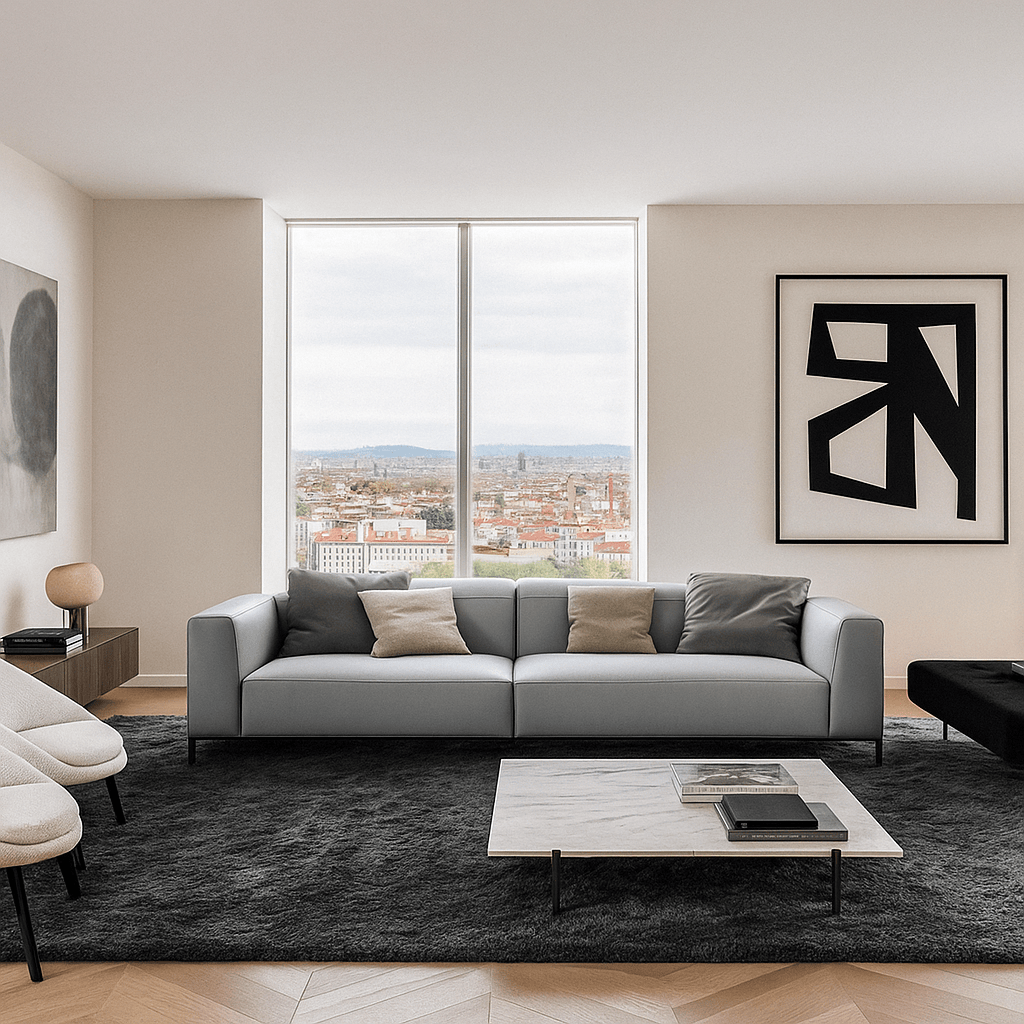 Jorvik (SF12010) - Italian Minimalist Custom Sofa Bespoke in Leather & Fabric picket and rail