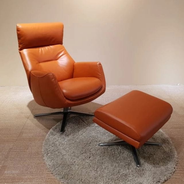 KF.A001 Full Top-Grain Leather Lounge Chair with Ottoman  (M9922) picket and rail