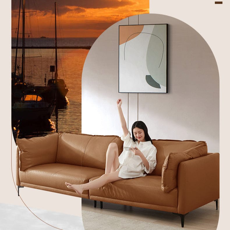 KUKA #1090 3-Seater Minimalist Design Top Grain Leather Sofa (Factory Direct) picket and rail