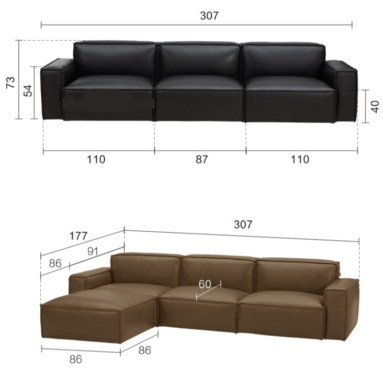 KUKA #1092 3-Seater/L-Shape Minimalist Design Top Grain Leather Sofa (Factory Direct) picket and rail