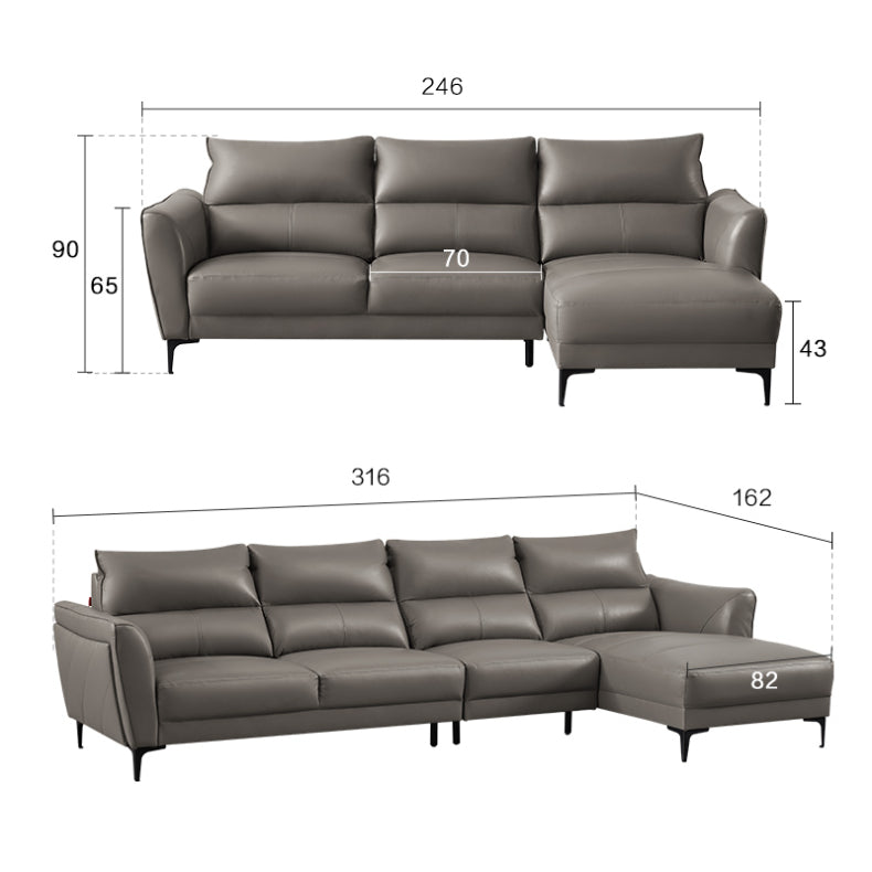 KUKA #1107 L-Shape Minimalist Design Top Grain Leather Sofa (Factory Direct) picket and rail