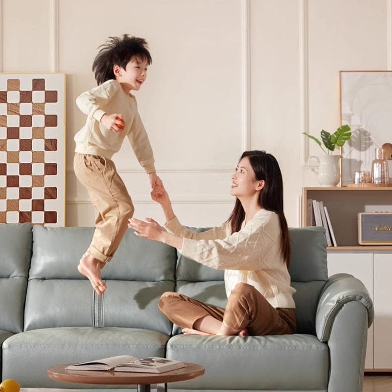 KUKA #1111 3-Seater-Shape Minimalist Design Top Grain Leather Sofa (Factory Direct) picket and rail