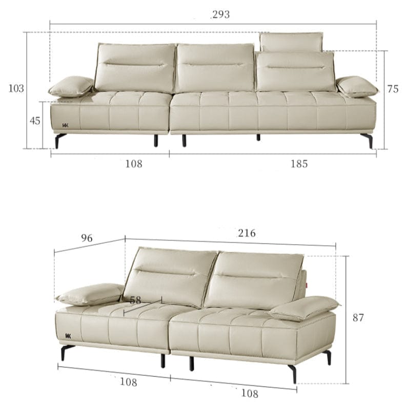 KUKA #1123 3-Seater Minimalist Design Top Grain Leather Sofa (Factory Direct) picket and rail