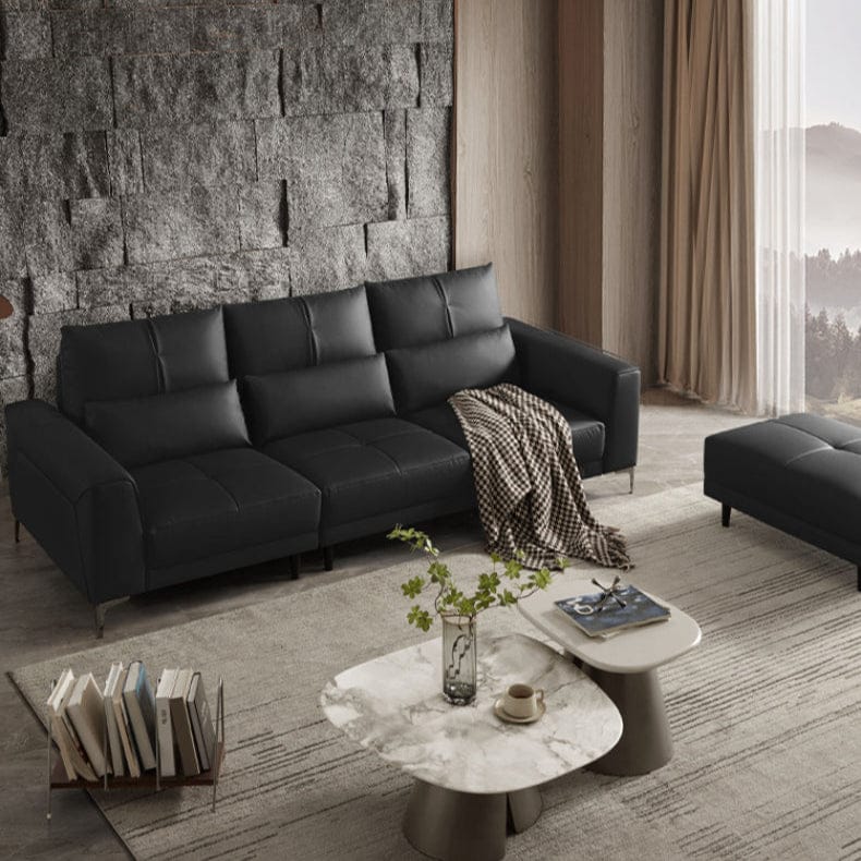 KUKA #1179 3-Seater Minimalist Design Top Grain Leather Sofa with High Back and Adjustable Backrest (Factory Direct) picket and rail