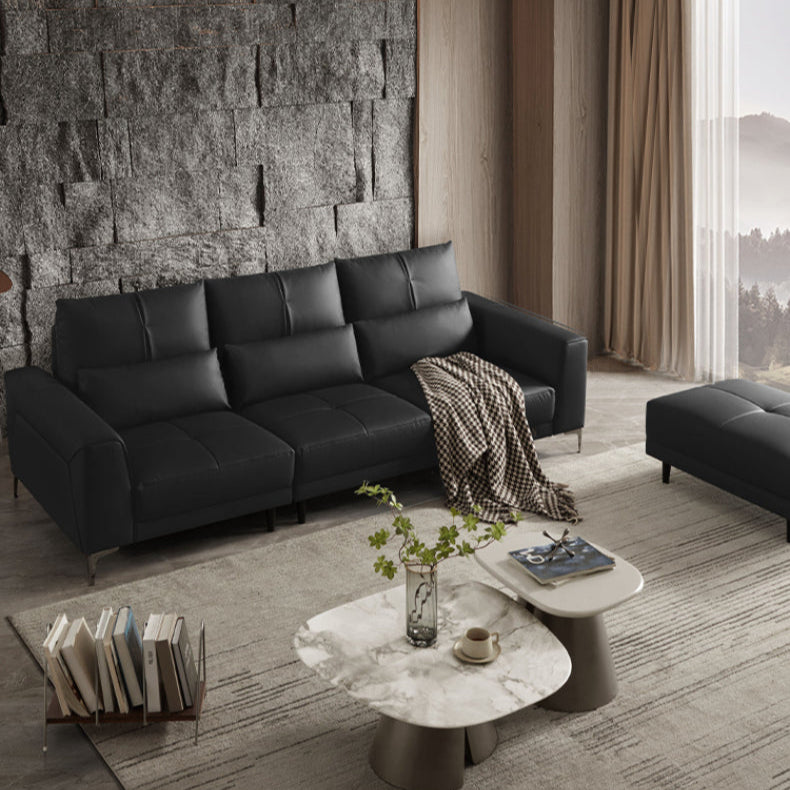 KUKA #1179 3-Seater Minimalist Design Top Grain Leather Sofa with High Back and Adjustable Backrest (Factory Direct) picket and rail