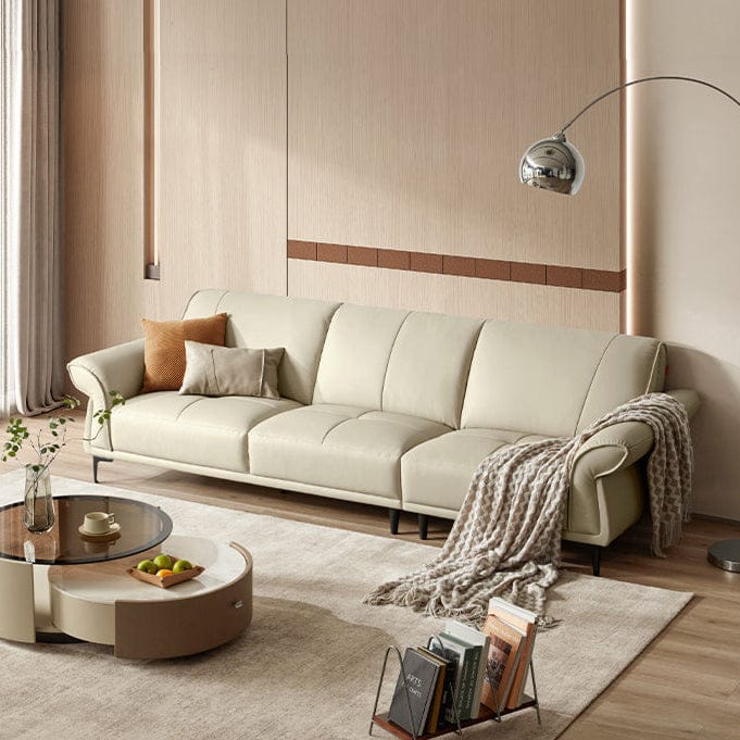KUKA #1197 3-Seater Compact Minimalist Design Top Grain Leather Sofa (Factory Direct) picket and rail