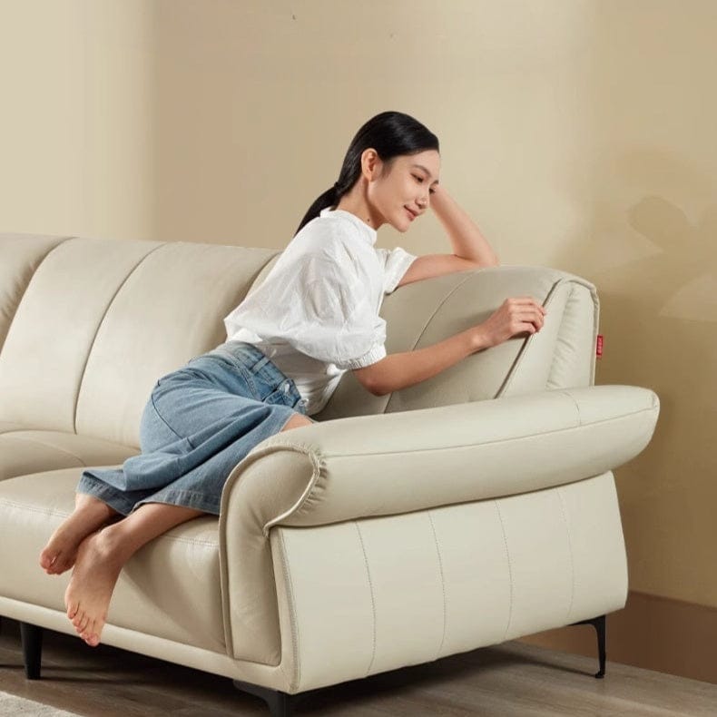 KUKA #1197 3-Seater Compact Minimalist Design Top Grain Leather Sofa (Factory Direct) picket and rail