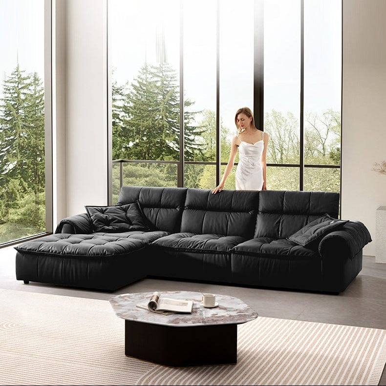 KUKA #1199 3-Seater Minimalist Design Top Grain Leather Sofa (Factory Direct) picket and rail