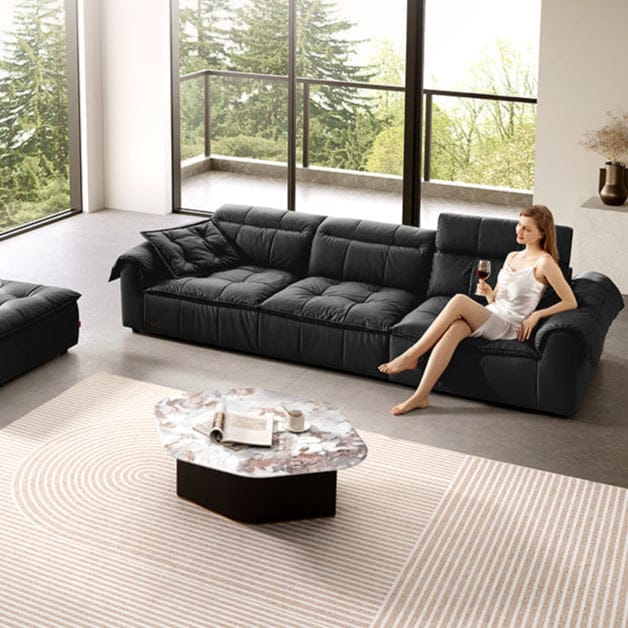 KUKA #1199 3-Seater Minimalist Design Top Grain Leather Sofa (Factory Direct) picket and rail