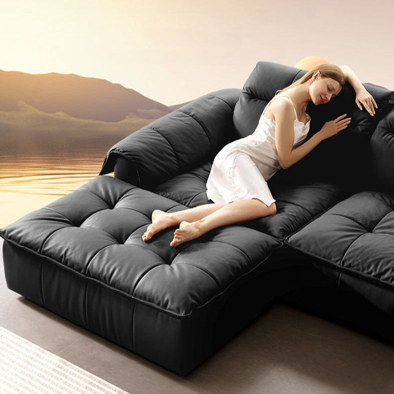 KUKA #1199 3-Seater Minimalist Design Top Grain Leather Sofa (Factory Direct) picket and rail