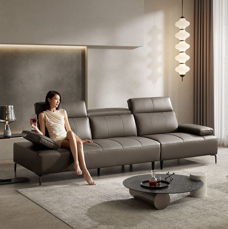 KUKA #1200 3-Seater Minimalist Design Top Grain Leather Sofa (Factory Direct) picket and rail