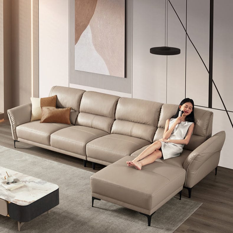 KUKA #1202 3-Seater Minimalist Design Top Grain Leather Sofa with Adjustable Armrest (Factory Direct) picket and rail