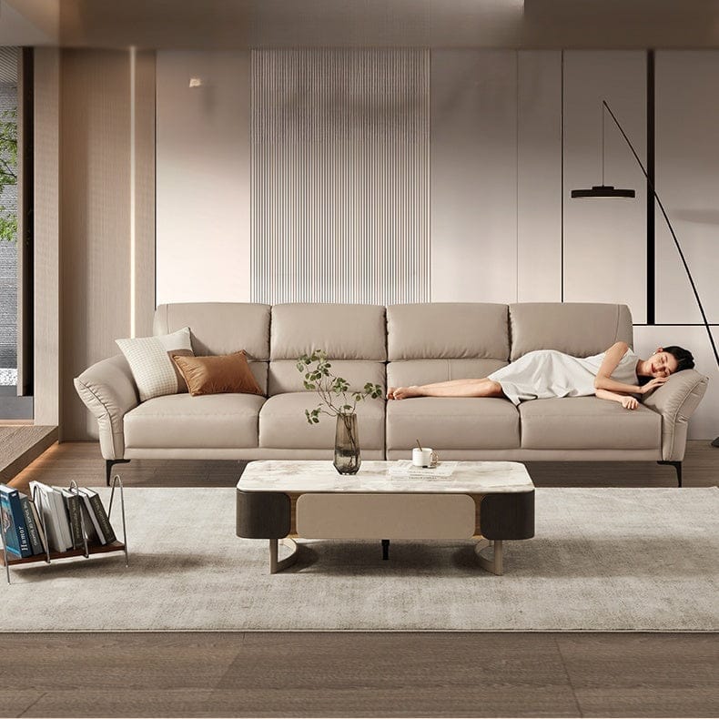 KUKA #1202 3-Seater Minimalist Design Top Grain Leather Sofa with Adjustable Armrest (Factory Direct) picket and rail