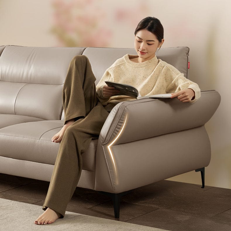 KUKA #1223 3-Seater Minimalist Design Top Grain Leather Sofa (Factory Direct) picket and rail