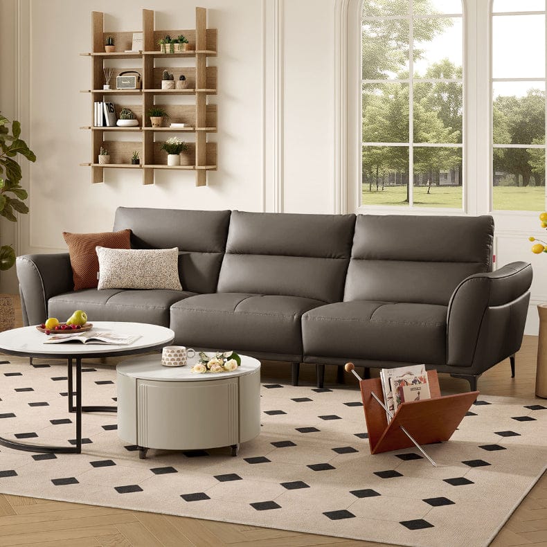 KUKA #1227 3-Seater Minimalist Design Top Grain Leather Sofa (Factory Direct) picket and rail