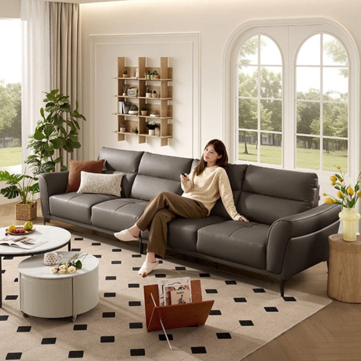 KUKA #1227 3-Seater Minimalist Design Top Grain Leather Sofa (Factory Direct) picket and rail