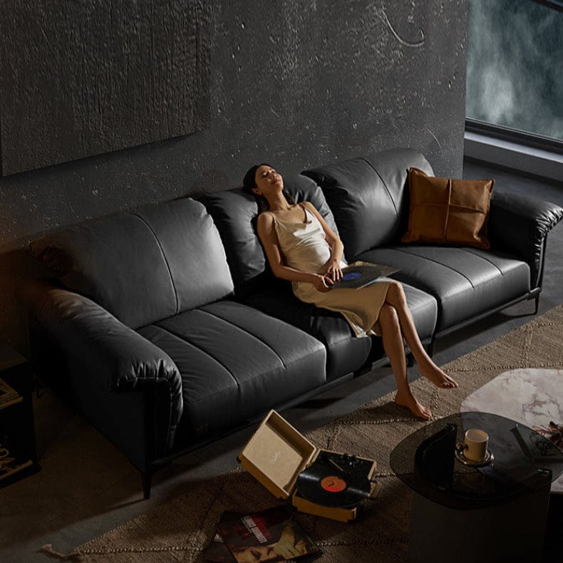 KUKA #1229 3-Seater Minimalist Design Top Grain Leather Sofa (Factory Direct) picket and rail