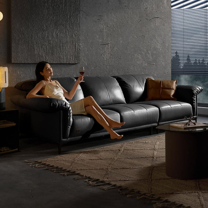 KUKA #1229 3-Seater Minimalist Design Top Grain Leather Sofa (Factory Direct) picket and rail