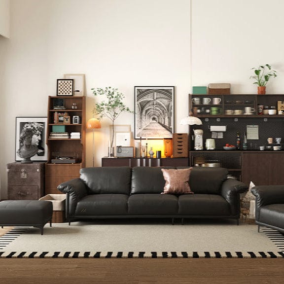 KUKA #1229 3-Seater Minimalist Design Top Grain Leather Sofa (Factory Direct) picket and rail