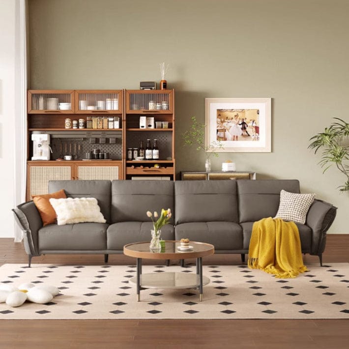 KUKA #1235FD 3-Seater Minimalist Design Top Grain Leather Sofa with Adjustable Armrest (Factory Direct) picket and rail