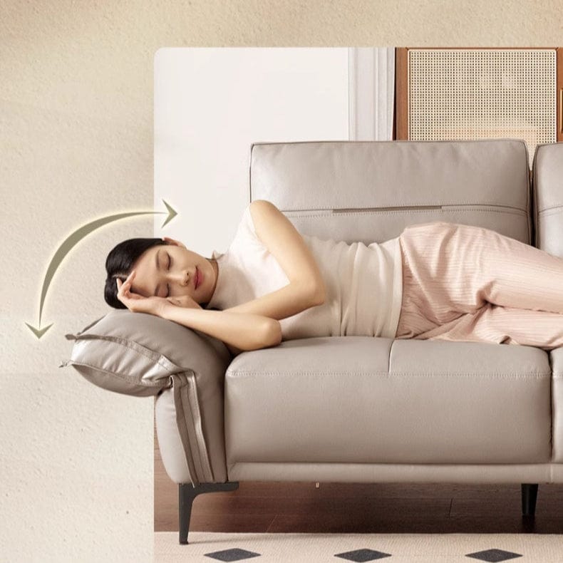 KUKA #1235FD 3-Seater Minimalist Design Top Grain Leather Sofa with Adjustable Armrest (Factory Direct) picket and rail
