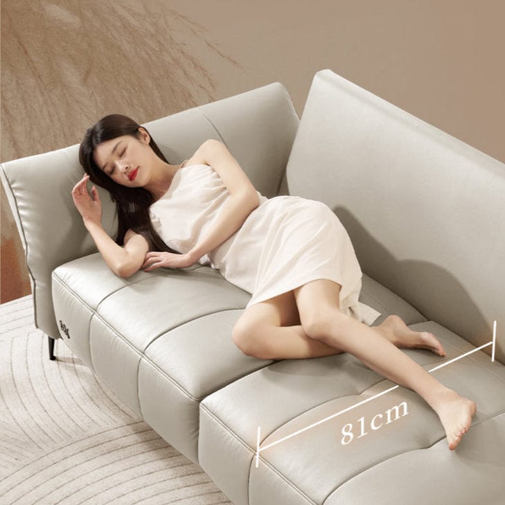 KUKA #1237 3-Seater Minimalist Design Top Grain Leather Daybed Sofa with Adjustable Armrest (Factory Direct) picket and rail