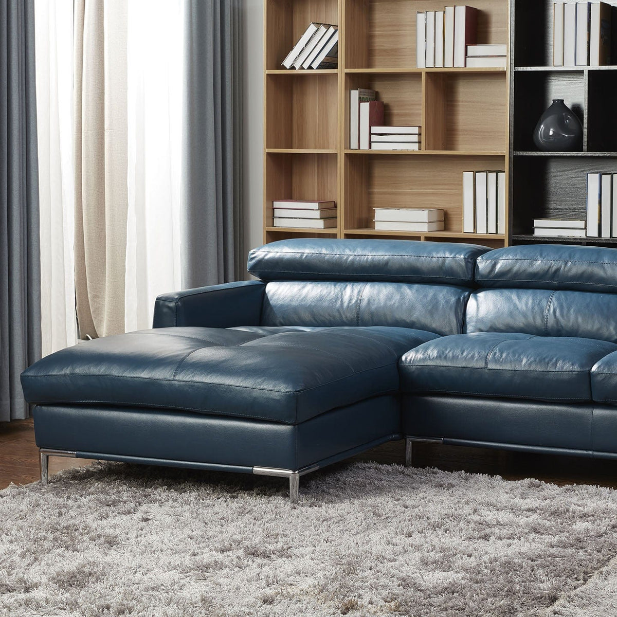 KUKA #1281 Full Leather Top Grain L-Shaped Leather Sofa (M Series) (I) picket and rail