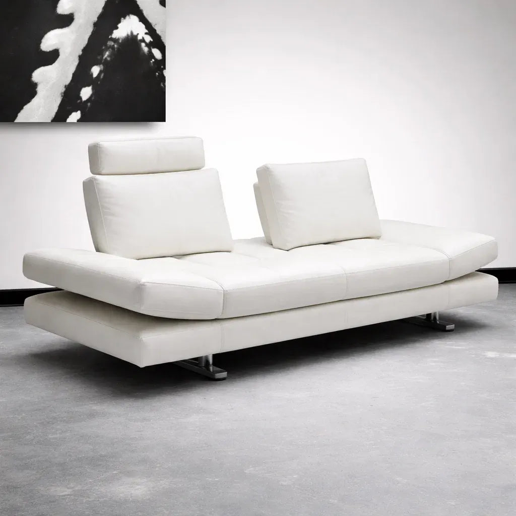 KUKA #1372 Custom Daybed Sofa with Adjustable Headrest & Armrest| Full Leather - Top Grain picket and rail
