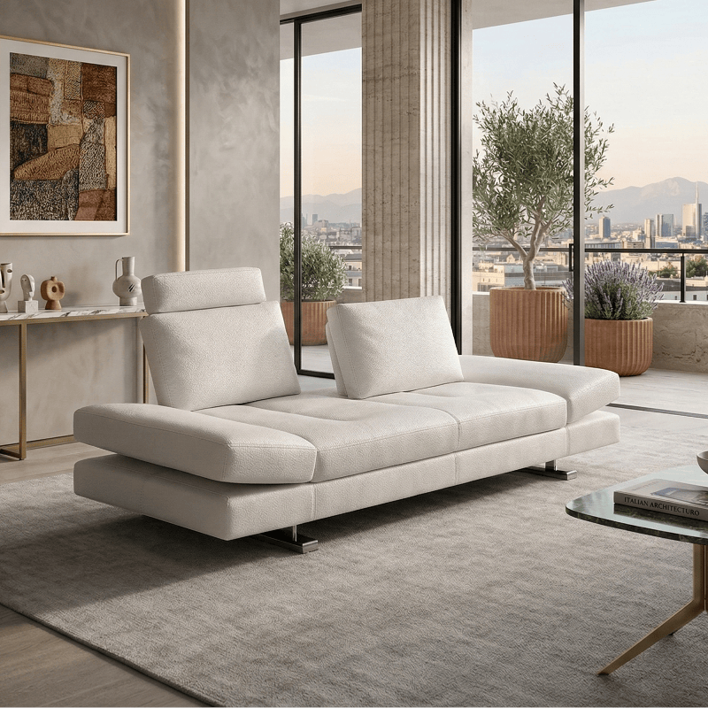 KUKA #1372 Length 2m Custom Modular Full Top Grain Leather Daybed Sofa (Adjustable Armrests & Headrests) picket and rail