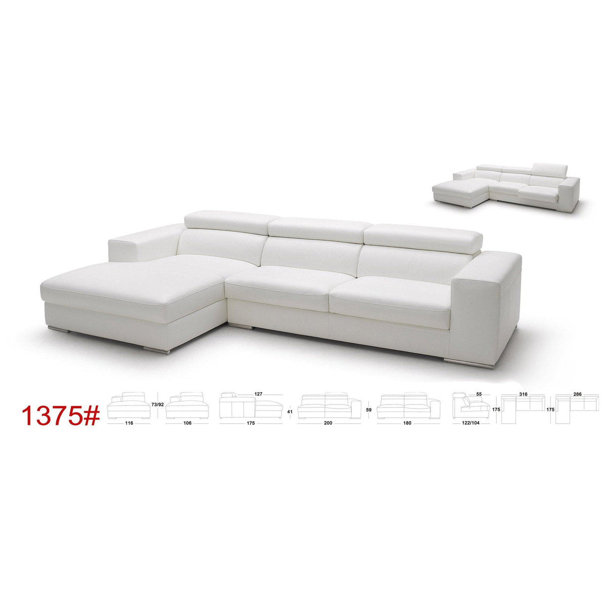 KUKA #1375 Full Leather Sofa (2/3-Seater) (M Series) (I) picket and rail