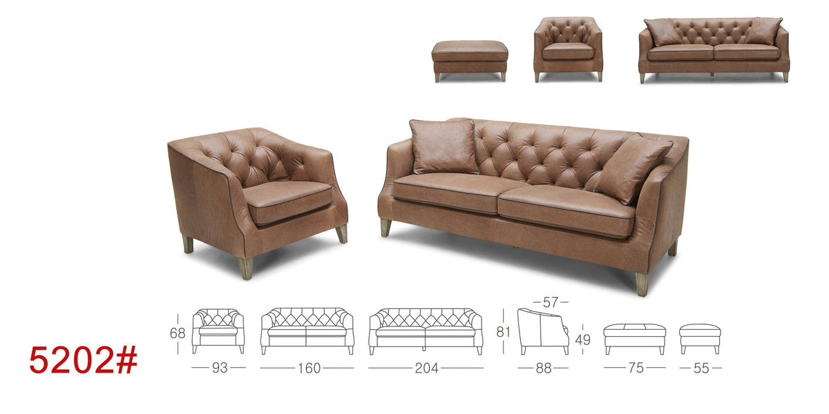 KUKA #5202 Leather Sofa (1/2/3-Seater, Ottoman) picket and rail