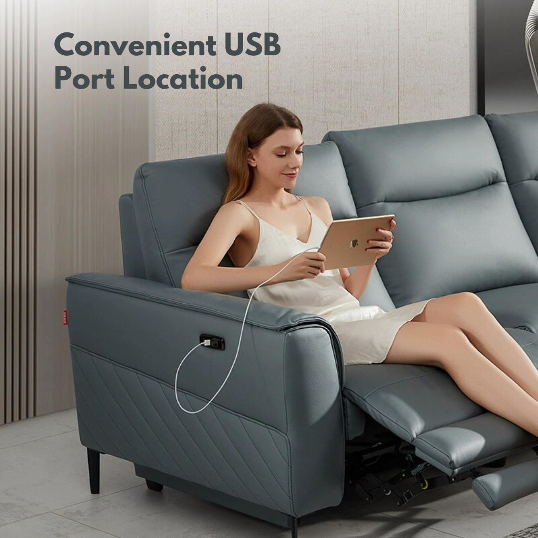 KUKA #6062 3-Seater Performance Leather Electric Recliner Sofa (Factory Direct) picket and rail