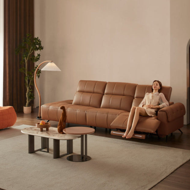 KUKA #6085 3-Seater Zero Wall Top Grain Leather Electric Recliner Daybed Sofa (Factory Direct) picket and rail