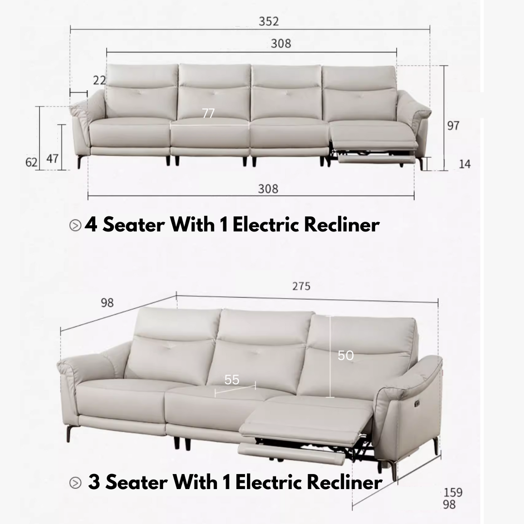 KUKA #6088B/C 3-Seater Performance Leather Electric Recliner Sofa (Factory Direct) picket and rail