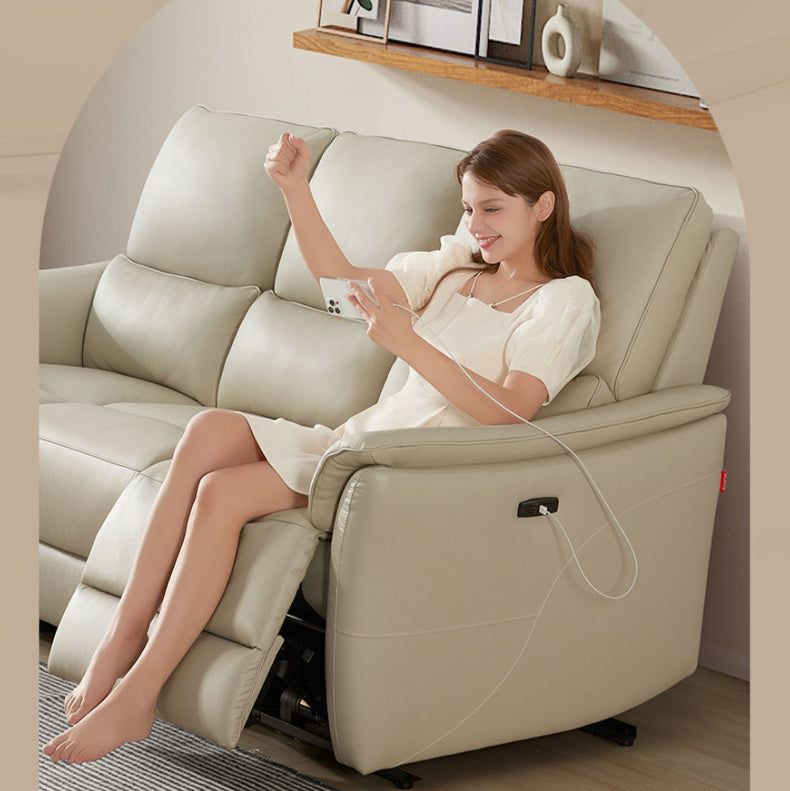 KUKA #6098 3-Seater 2.1m Zero Wall Top Grain Leather Electric Recliner Sofa (Factory Direct) picket and rail