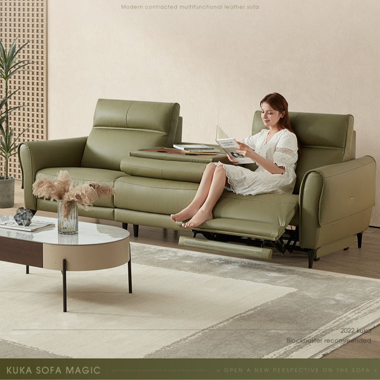 KUKA #6099 3-Seater Zero Wall Top Grain Leather Electric Recliner Sofa (Factory Direct) picket and rail