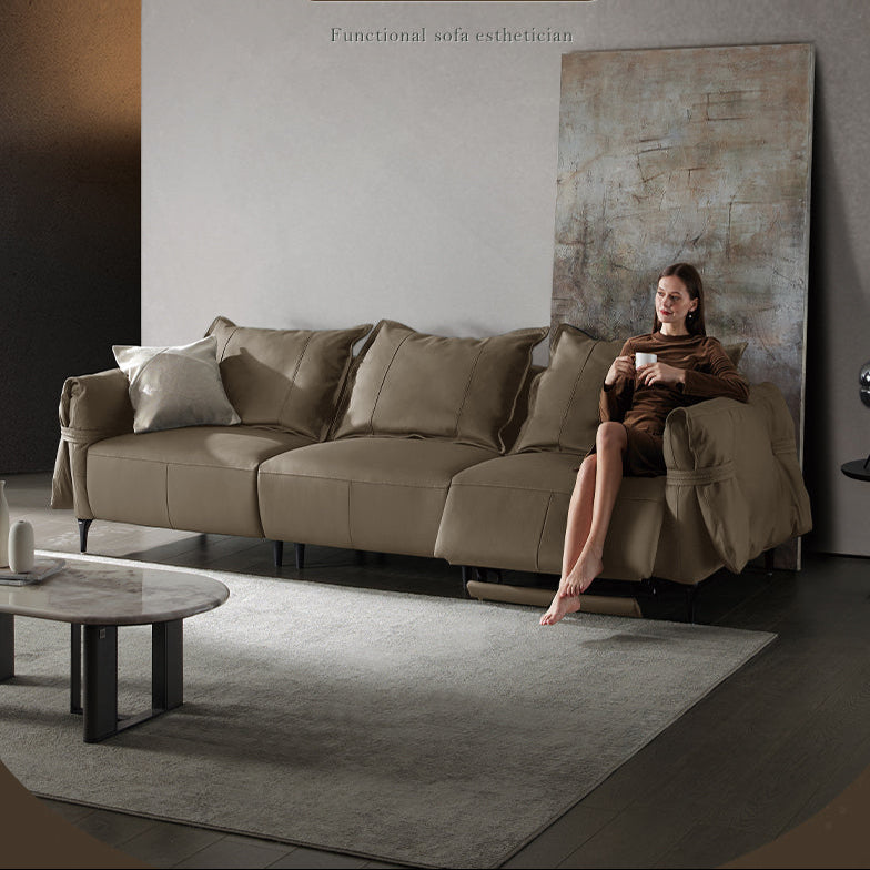 KUKA #6119 3-Seater 3.05m Zero Wall Top Grain Leather Electric Recliner Sofa (Factory Direct) picket and rail