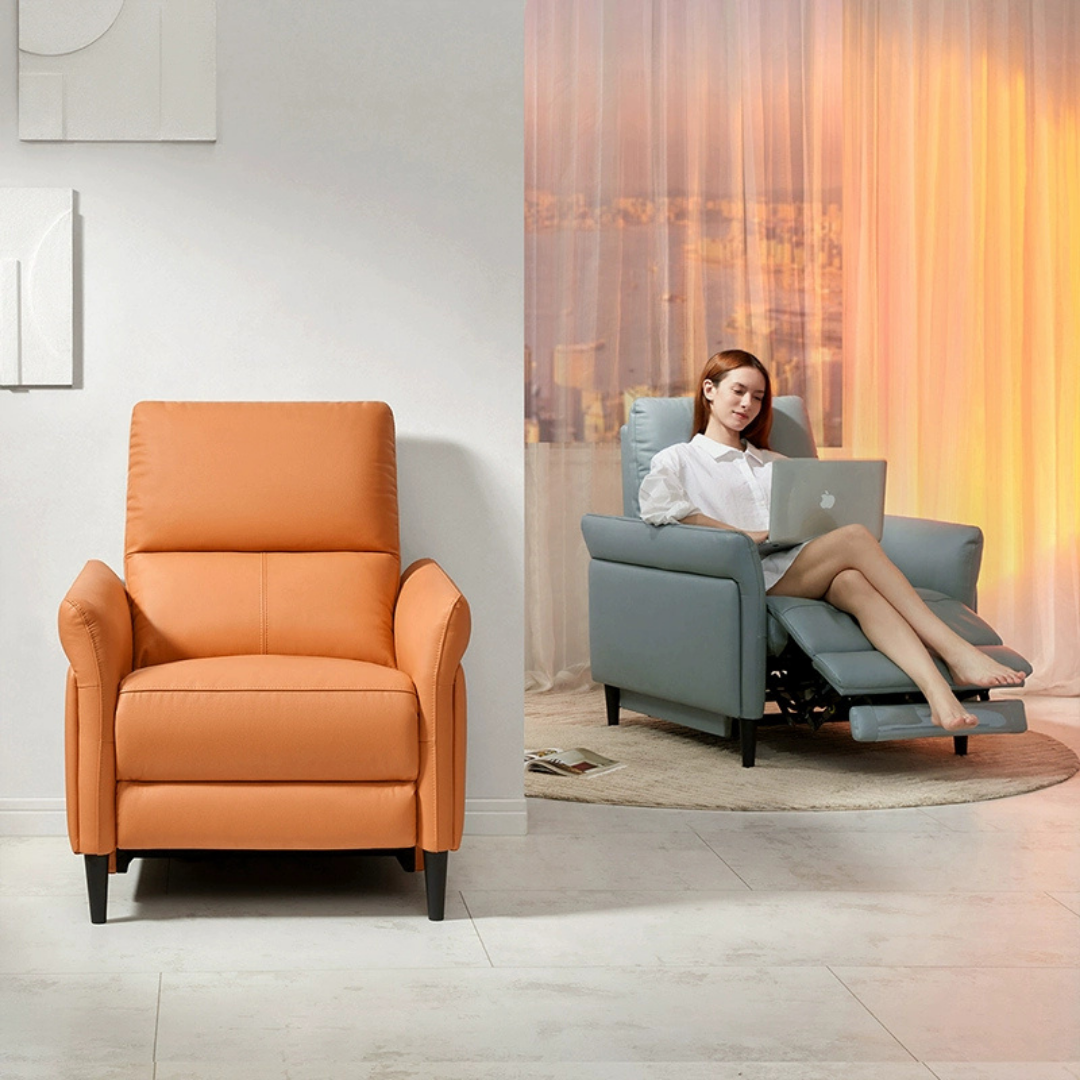 KUKA #A027 1-Seater Performance Leather Electric Recliner Sofa (Factory Direct) picket and rail